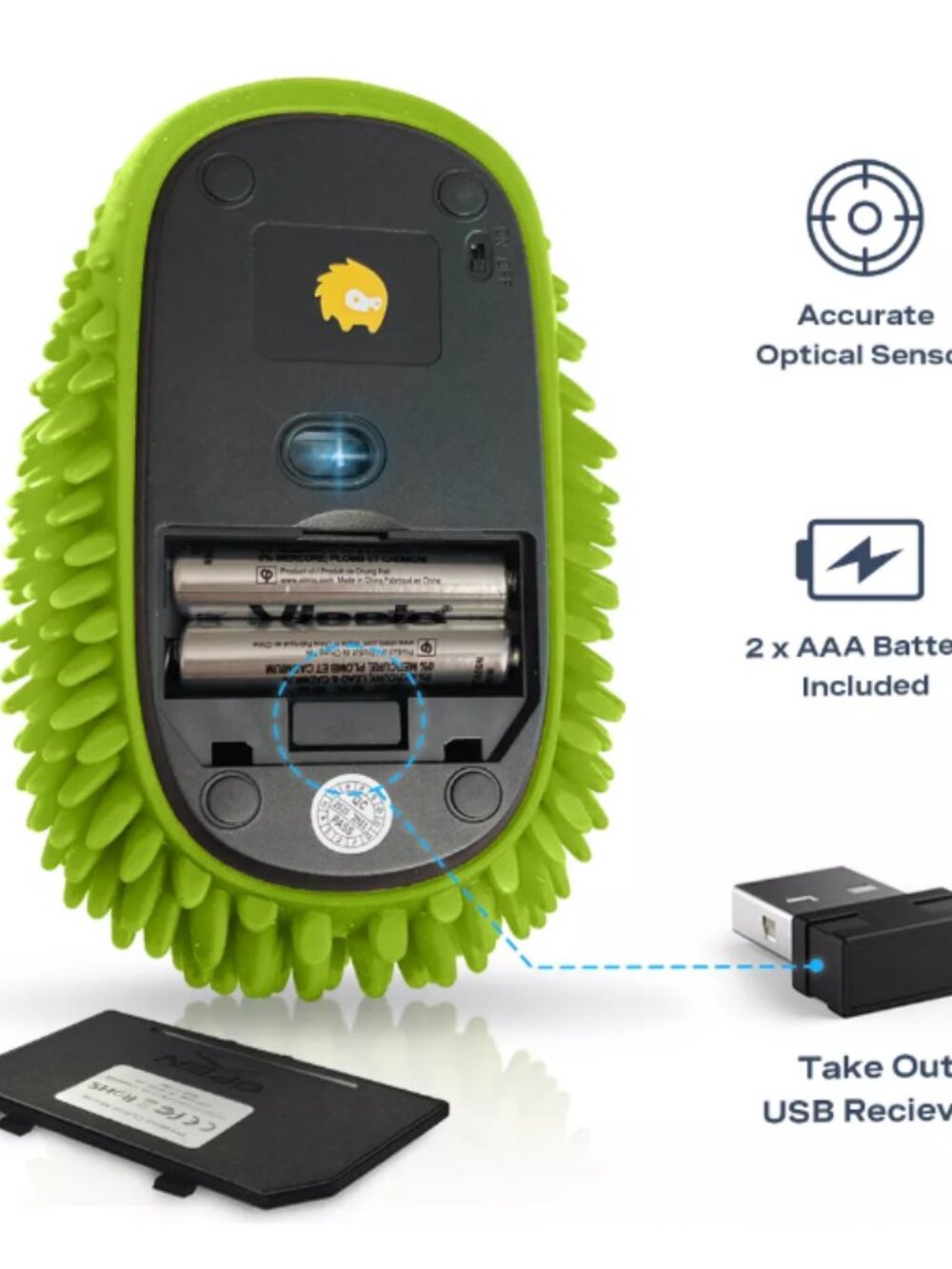 Hedgehog Hoglet Fidget Computer Mouse, Lime - Picture 4 of 5